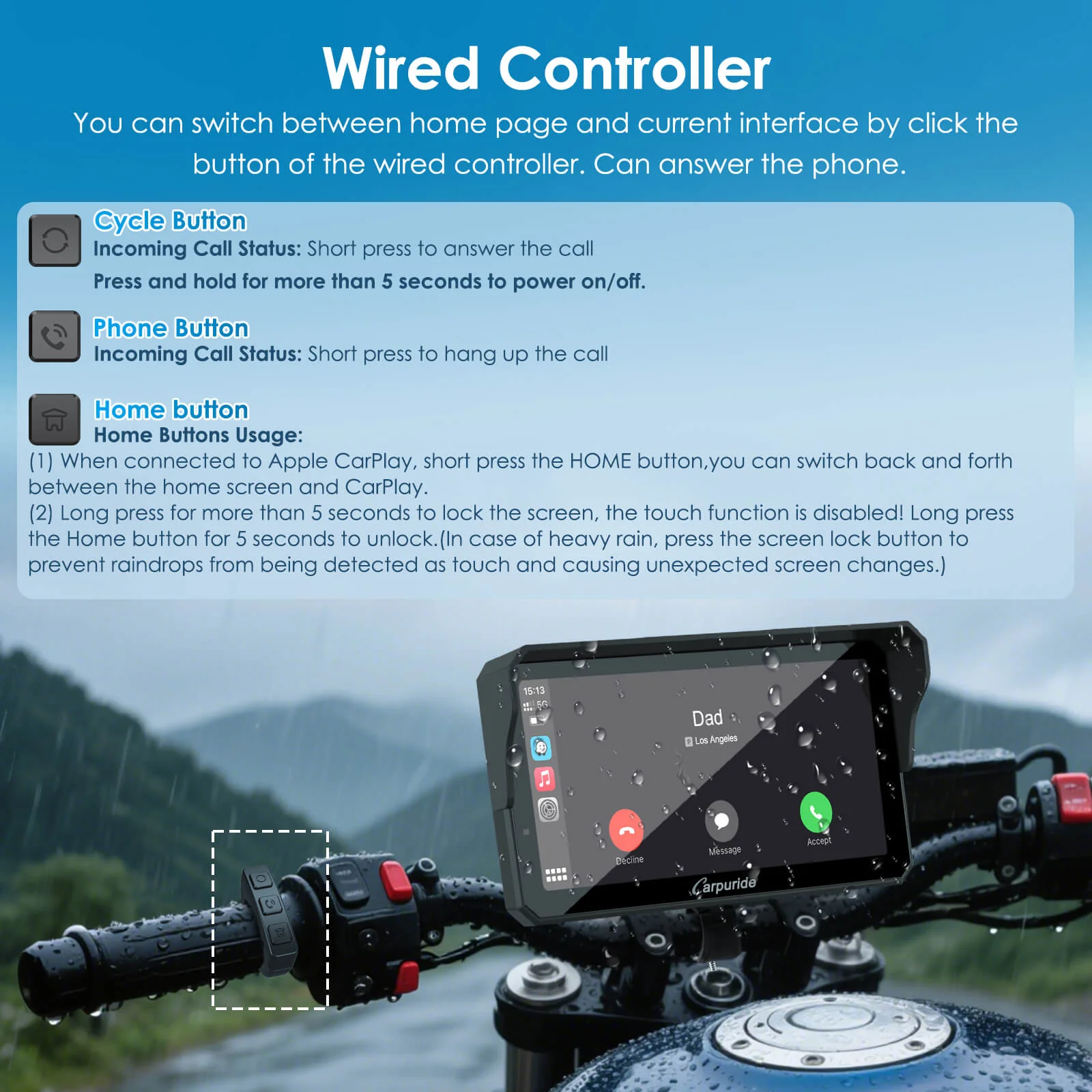 Carpuride W602S Pro with Optional TPMS | 6-Inch Motorcycle CarPlay  | Plug-and-Play BM05 Bracket with Type-C Port - Image 9