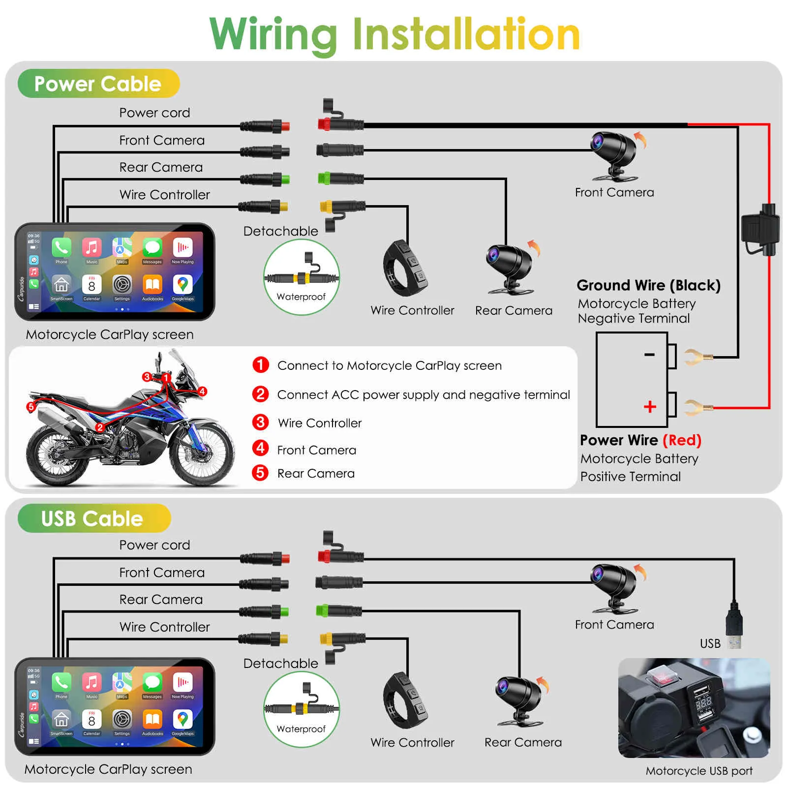 Carpuride W603D with TPMS Option | Wireless Portable Motorcycle Stereo with HD Dual Cameras - Image 10