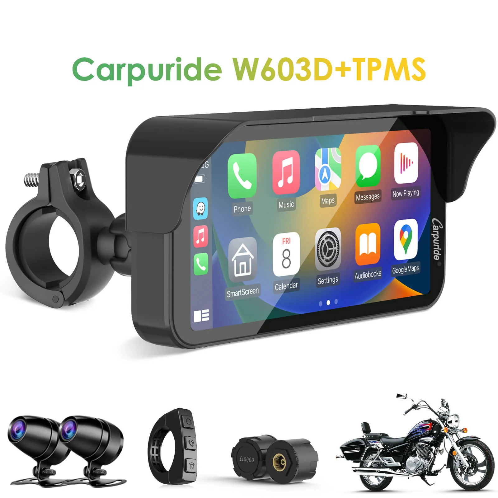 Carpuride W603D with TPMS Option | Wireless Portable Motorcycle Stereo with HD Dual Cameras - Image 13