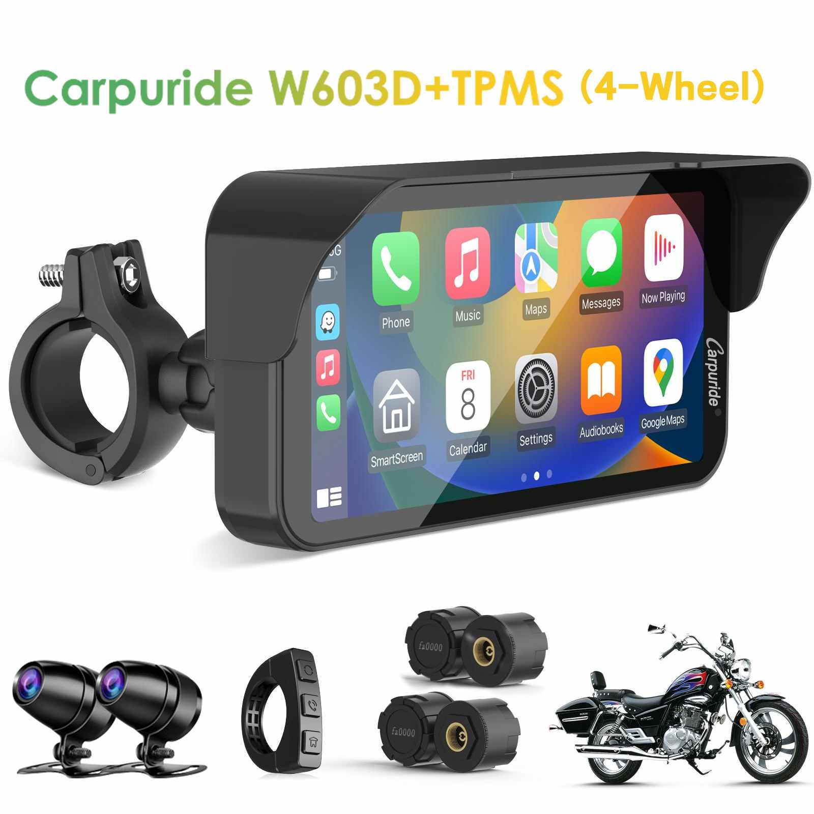 Carpuride W603D with TPMS Option | Wireless Portable Motorcycle Stereo with HD Dual Cameras - Image 15