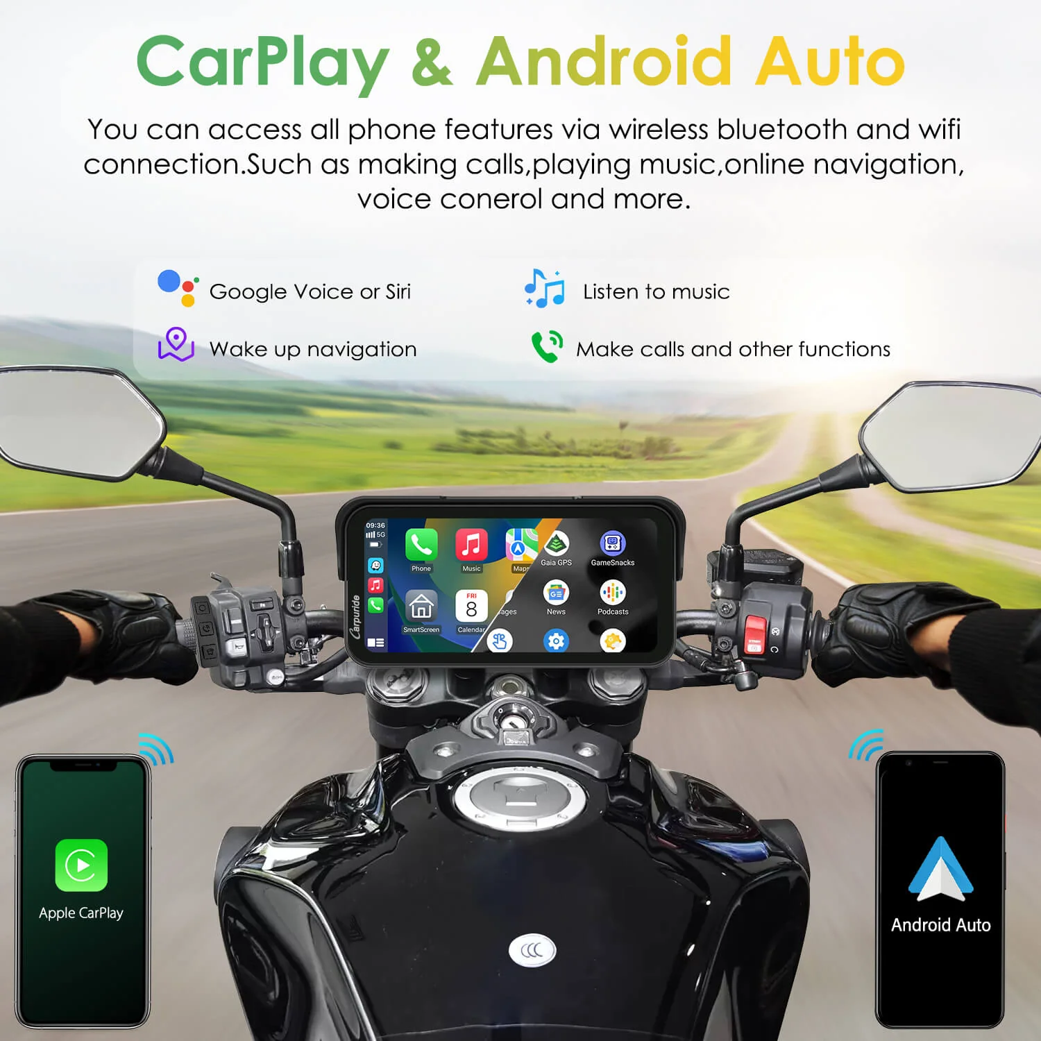 Carpuride W603D with TPMS Option | Wireless Portable Motorcycle Stereo with HD Dual Cameras - Image 3