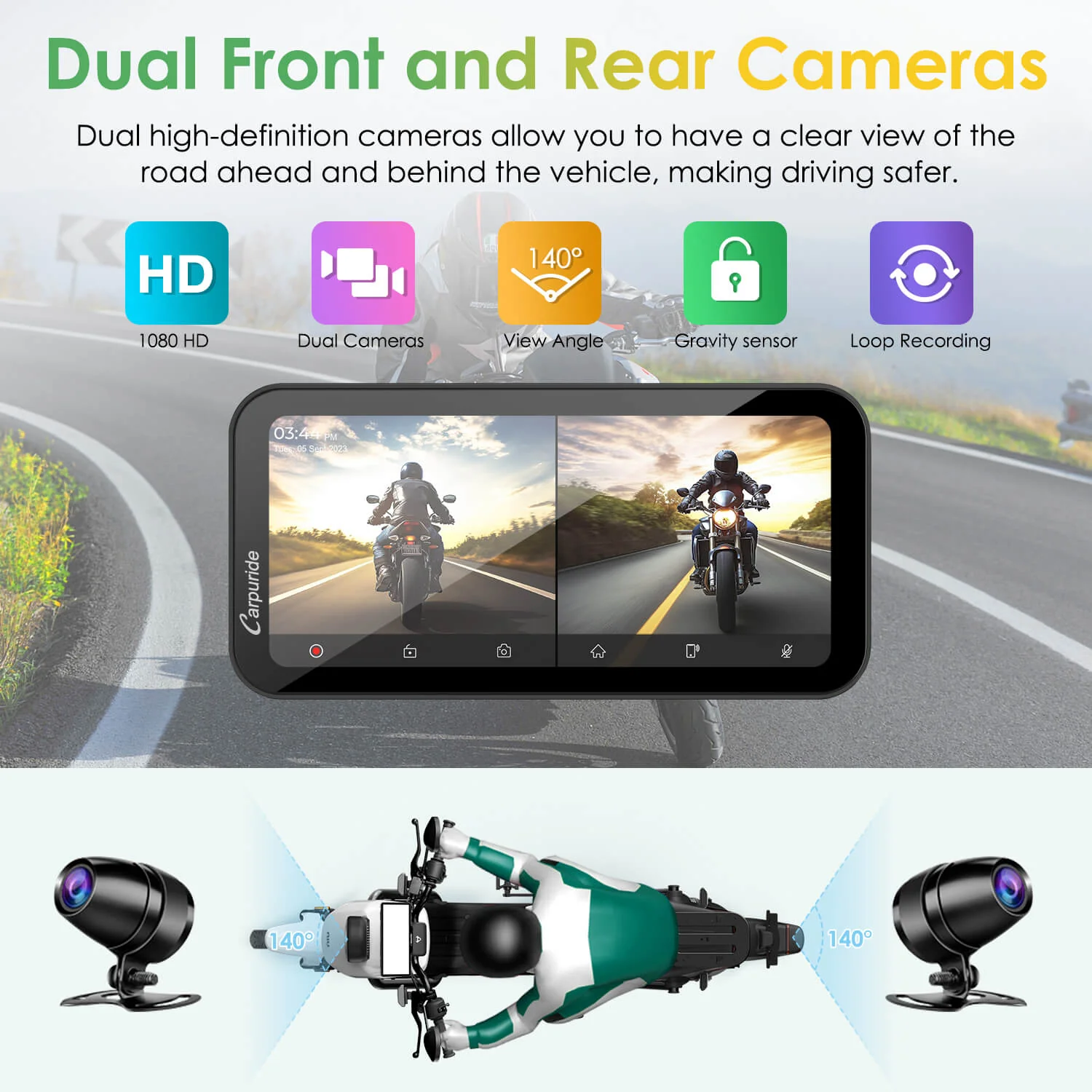 Carpuride W603D with TPMS Option | Wireless Portable Motorcycle Stereo with HD Dual Cameras - Image 5