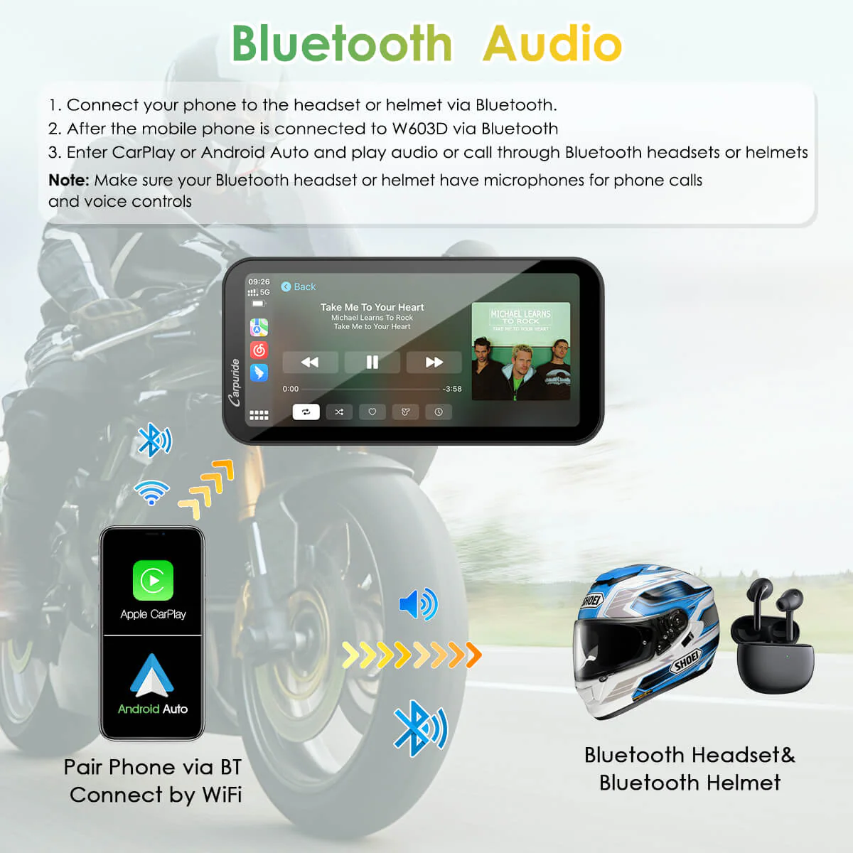 Carpuride W603D with TPMS Option | Wireless Portable Motorcycle Stereo with HD Dual Cameras - Image 7