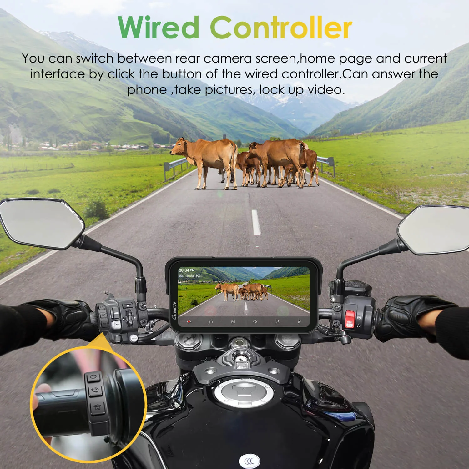 Carpuride W603D with TPMS Option | Wireless Portable Motorcycle Stereo with HD Dual Cameras - Image 8
