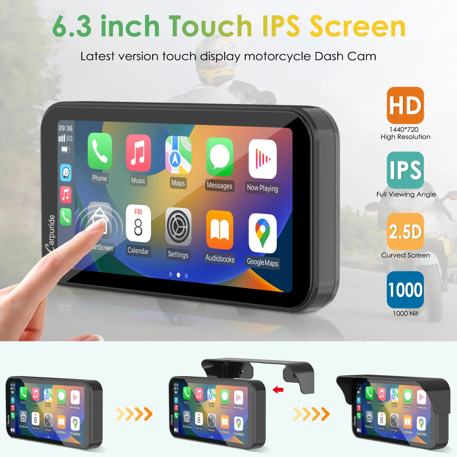 Carpuride W603D with TPMS Option | Wireless Portable Motorcycle Stereo with HD Dual Cameras - Image 9