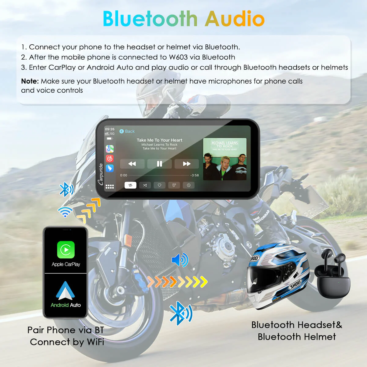 Carpuride W603 Wireless Portable Waterproof IP67 Motorcycle Stereo - Image 6