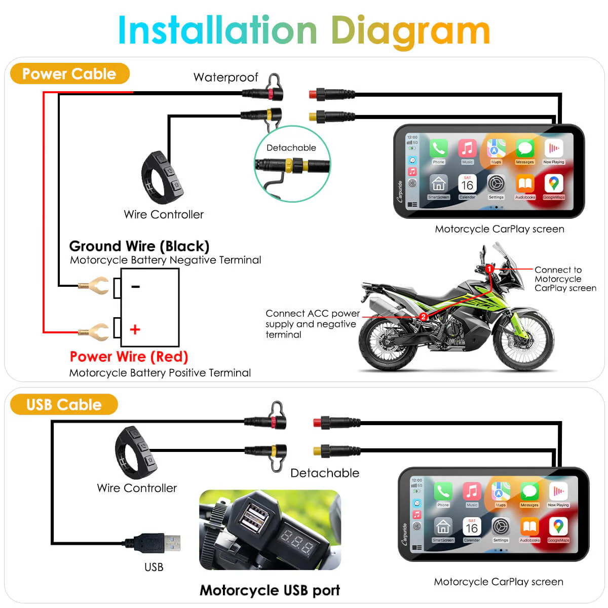 Carpuride W603 Wireless Portable Waterproof IP67 Motorcycle Stereo - Image 9