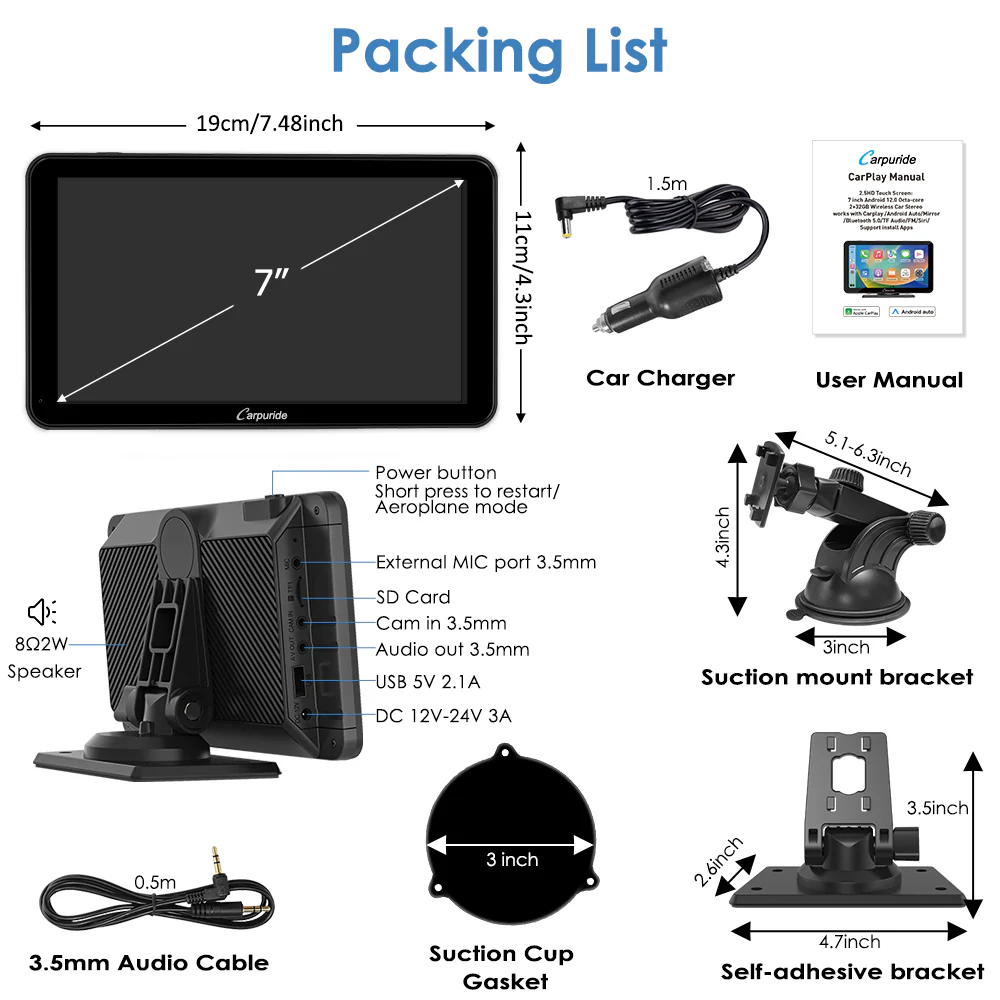 CARPURIDE W701 Plus Portable Wireless Car Stereo, Support Install Apps - Image 12