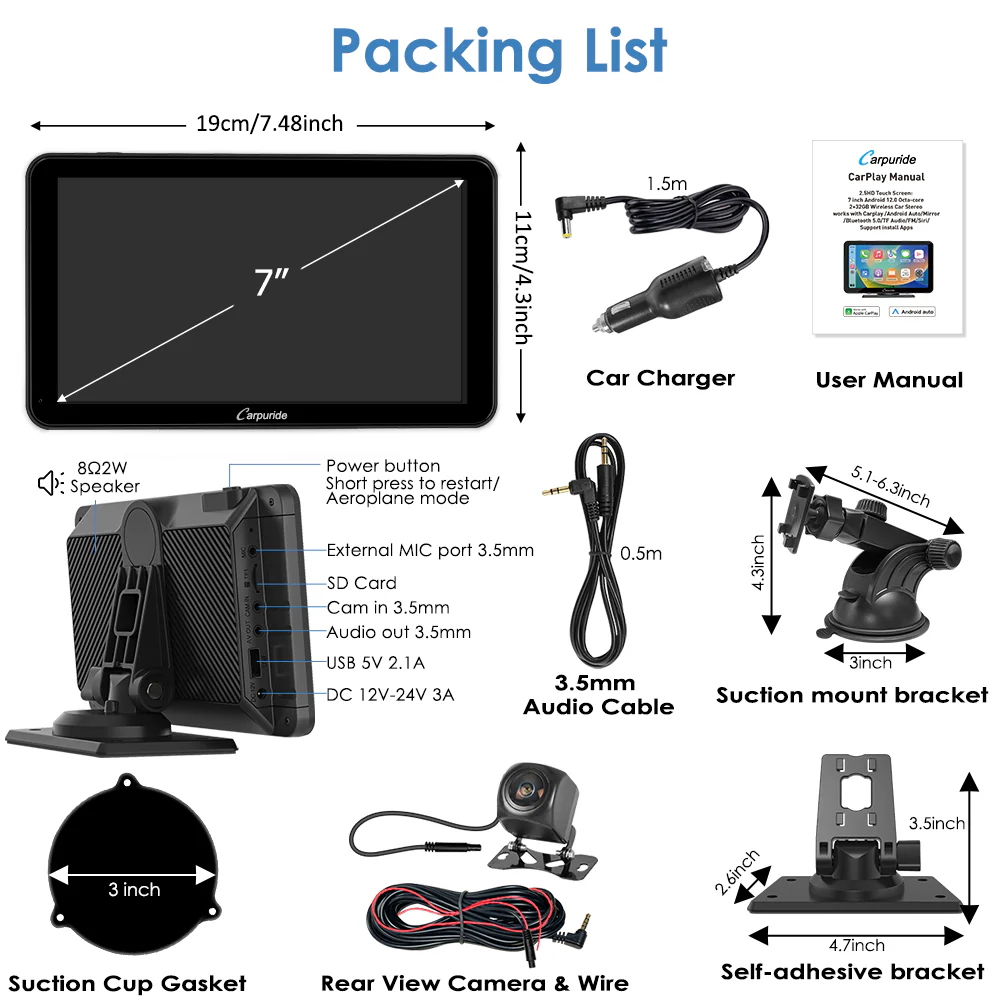 CARPURIDE W701 Plus Portable Wireless Car Stereo with Backup Camera, Support Install Apps - Image 12