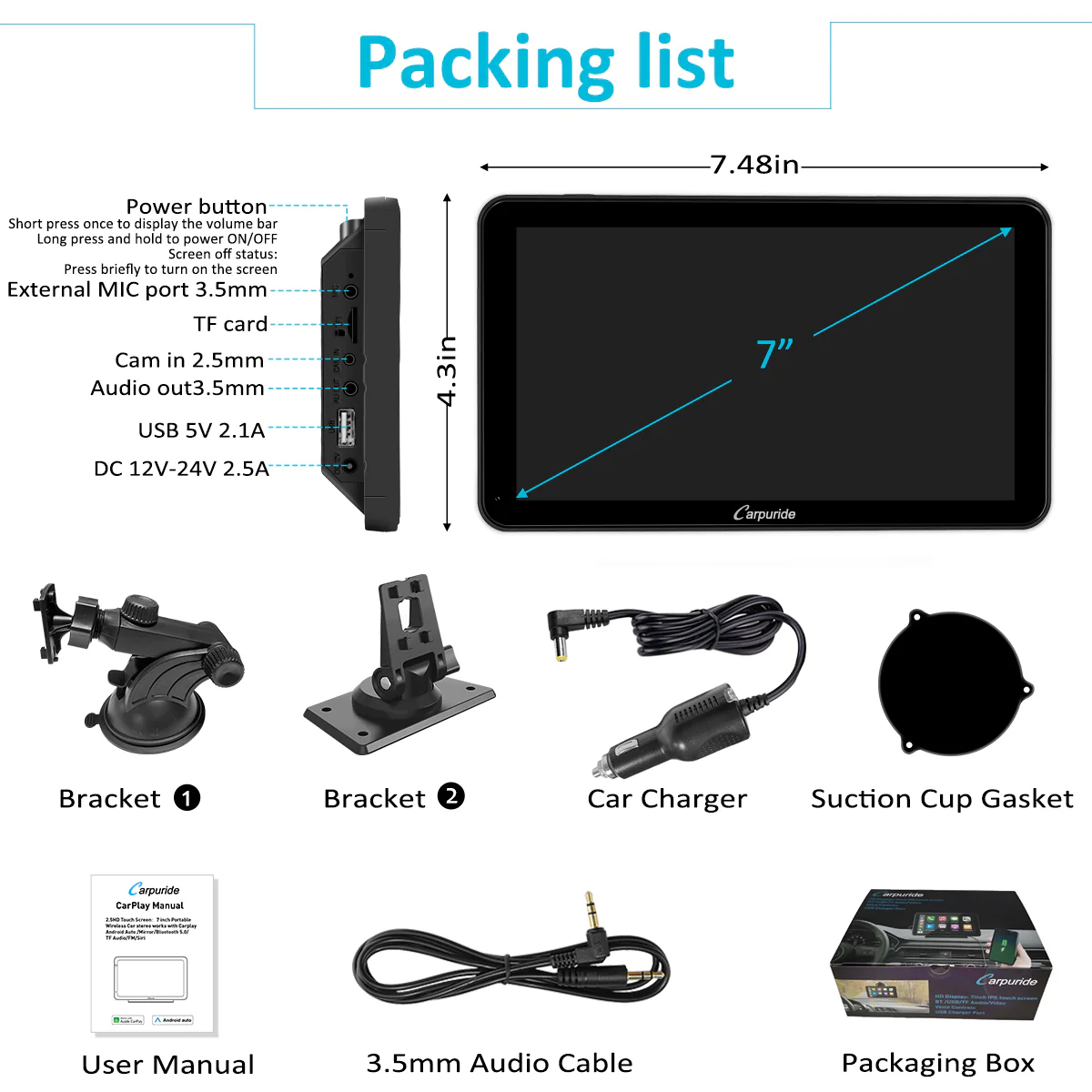 CARPURIDE W701 Pro Portable Smart Multimedia Dual Bluetooth Dashboard Console - Image 10