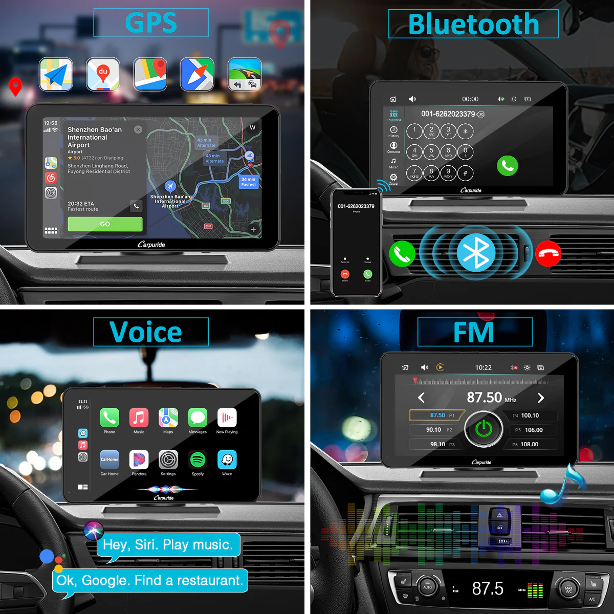 CARPURIDE W701 Pro Portable Smart Multimedia Dual Bluetooth Dashboard Console - Image 3