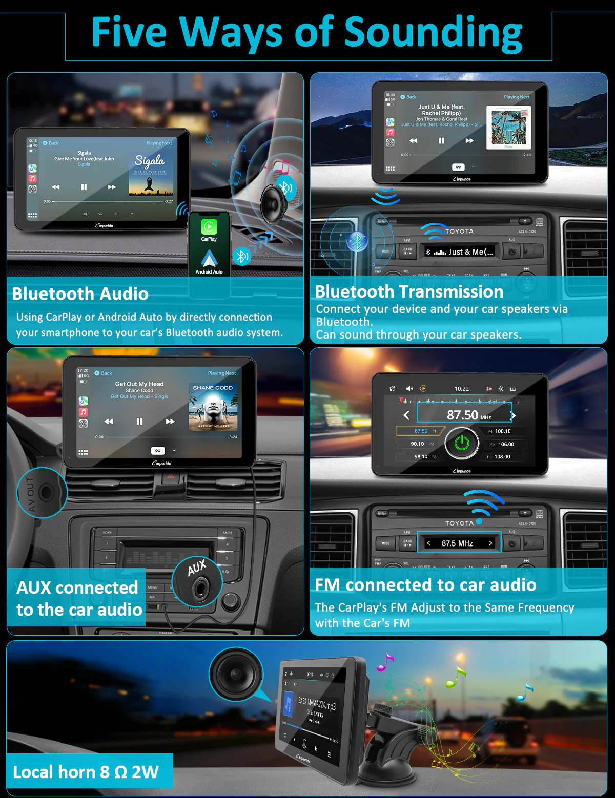 CARPURIDE W701 Pro Portable Smart Multimedia Dual Bluetooth Dashboard Console - Image 7