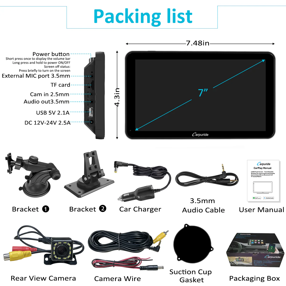 CARPURIDE W701 Pro Portable Smart Multimedia Dual Bluetooth Dashboard Console With Backup Camera - Image 10