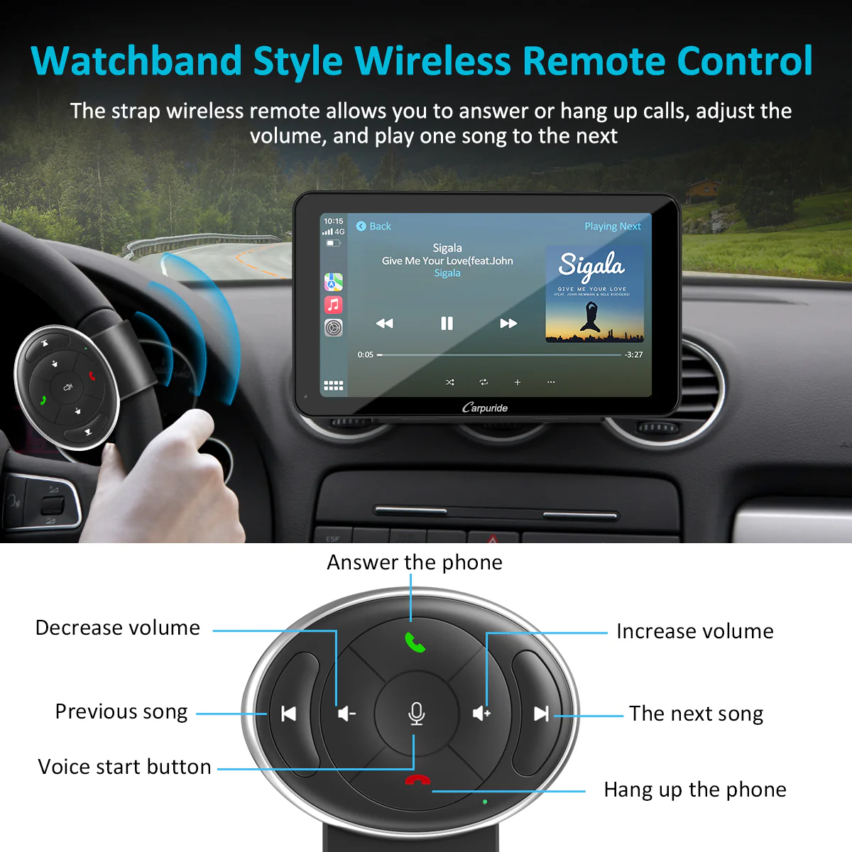 CARPURIDE W701 Wireless Portable Car Stereo with Steering Wheel Control - Image 5