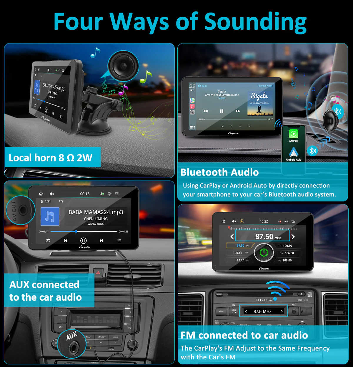 CARPURIDE W701 Wireless Portable Car Stereo with Steering Wheel Control - Image 6