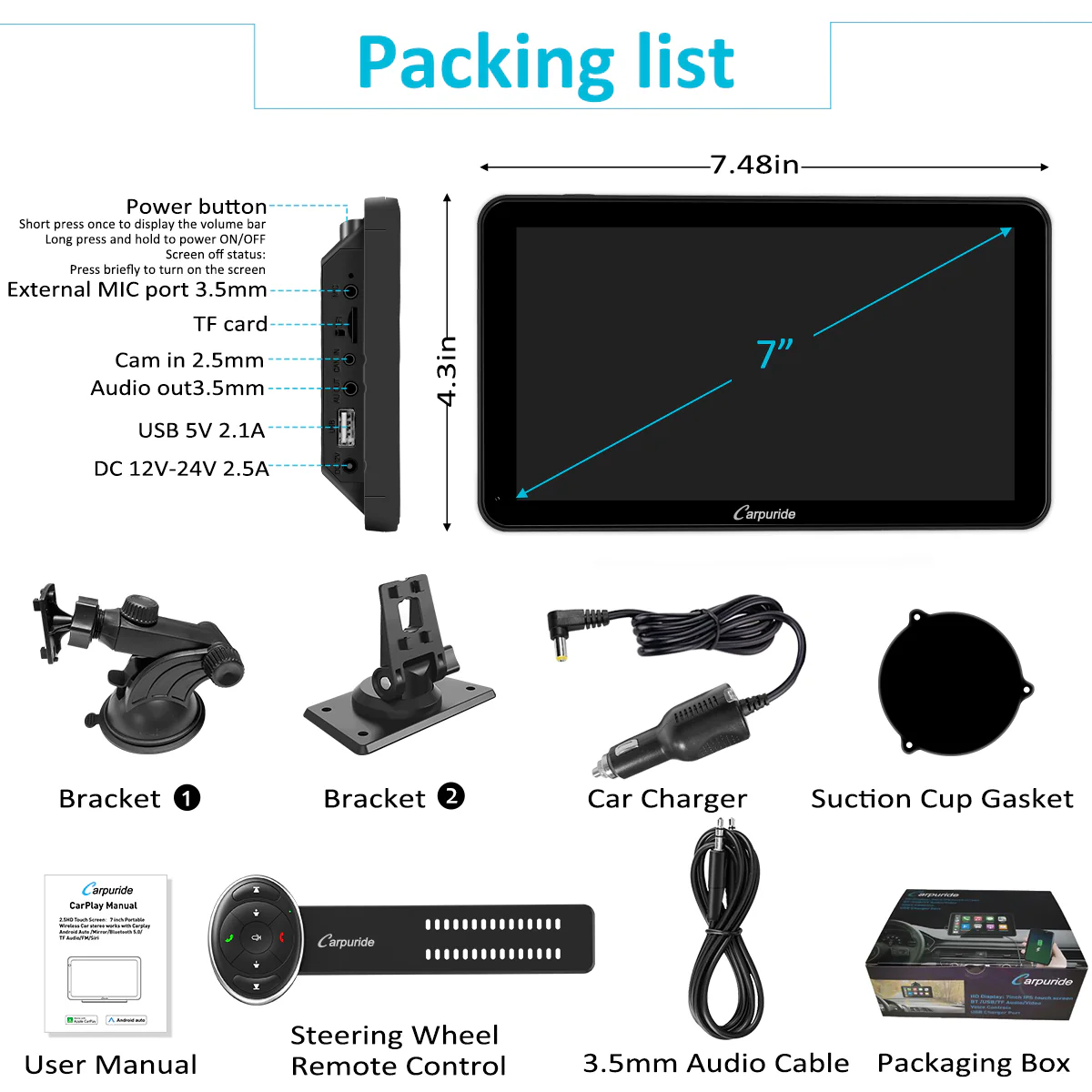 CARPURIDE W701 Wireless Portable Car Stereo with Steering Wheel Control - Image 8