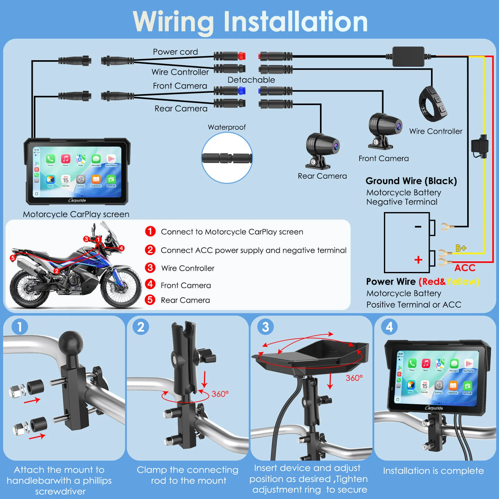 Carpuride W702 Plus Wireless Portable Motorcycle Stereo - Install Apps, Built-in GPS & Dual Cameras - Image 11