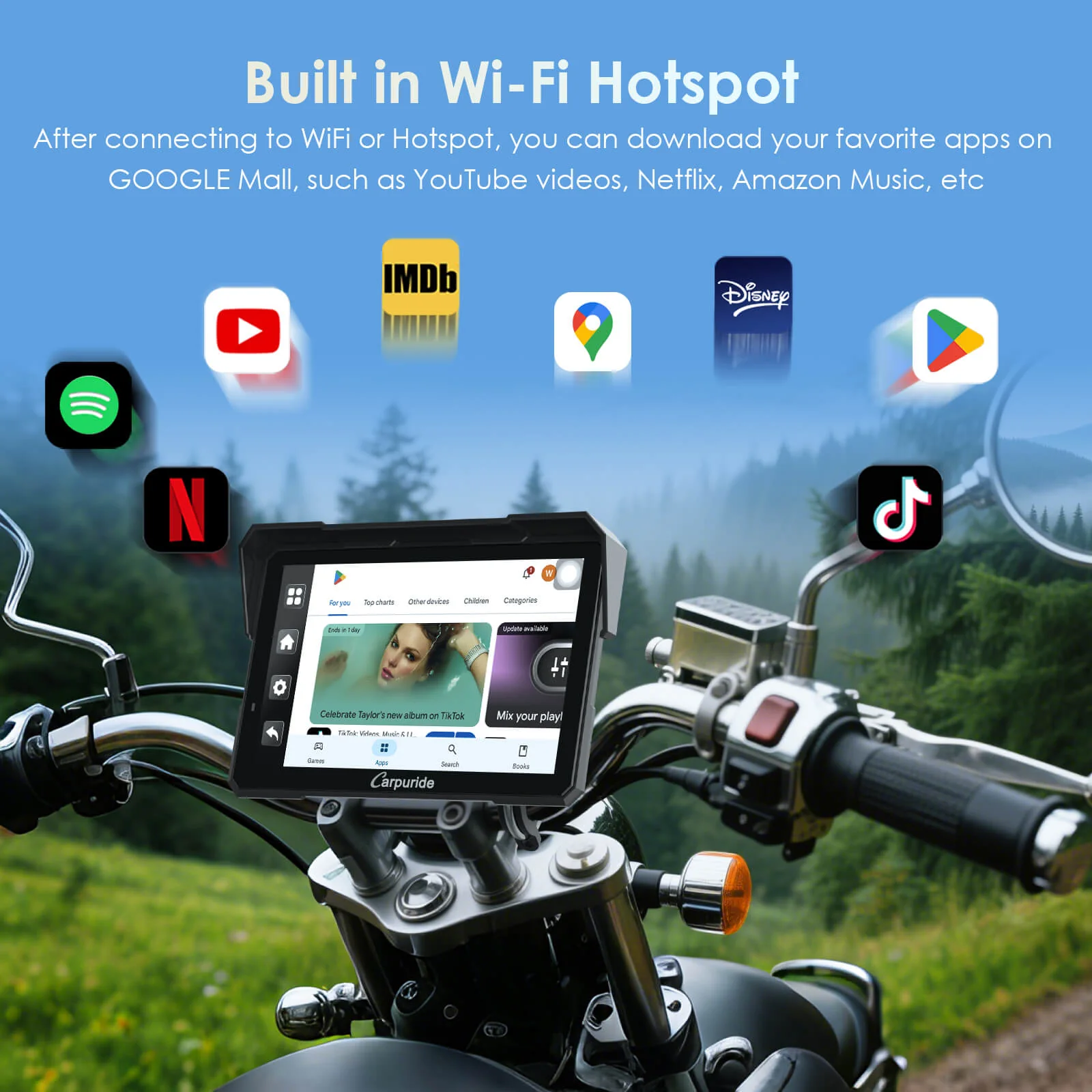 Carpuride W702 Plus Wireless Portable Motorcycle Stereo - Install Apps, Built-in GPS & Dual Cameras - Image 3