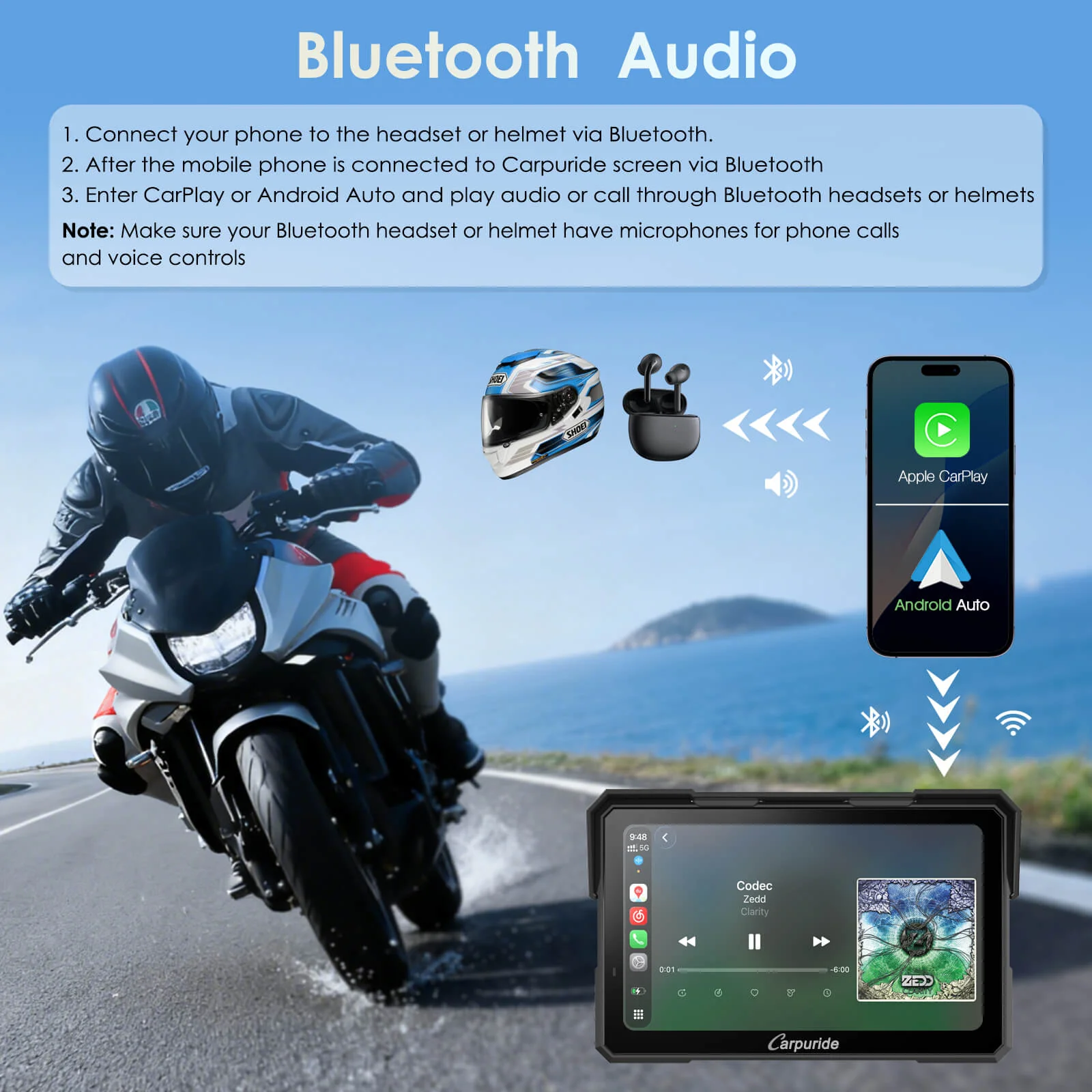 Carpuride W702 Plus Wireless Portable Motorcycle Stereo - Install Apps, Built-in GPS & Dual Cameras - Image 7