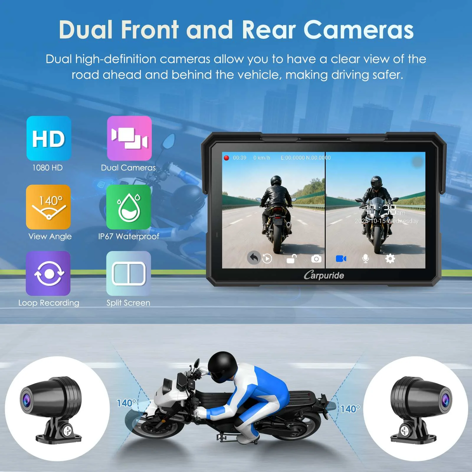 Carpuride W702 Plus Wireless Portable Motorcycle Stereo - Install Apps, Built-in GPS & Dual Cameras - Image 8