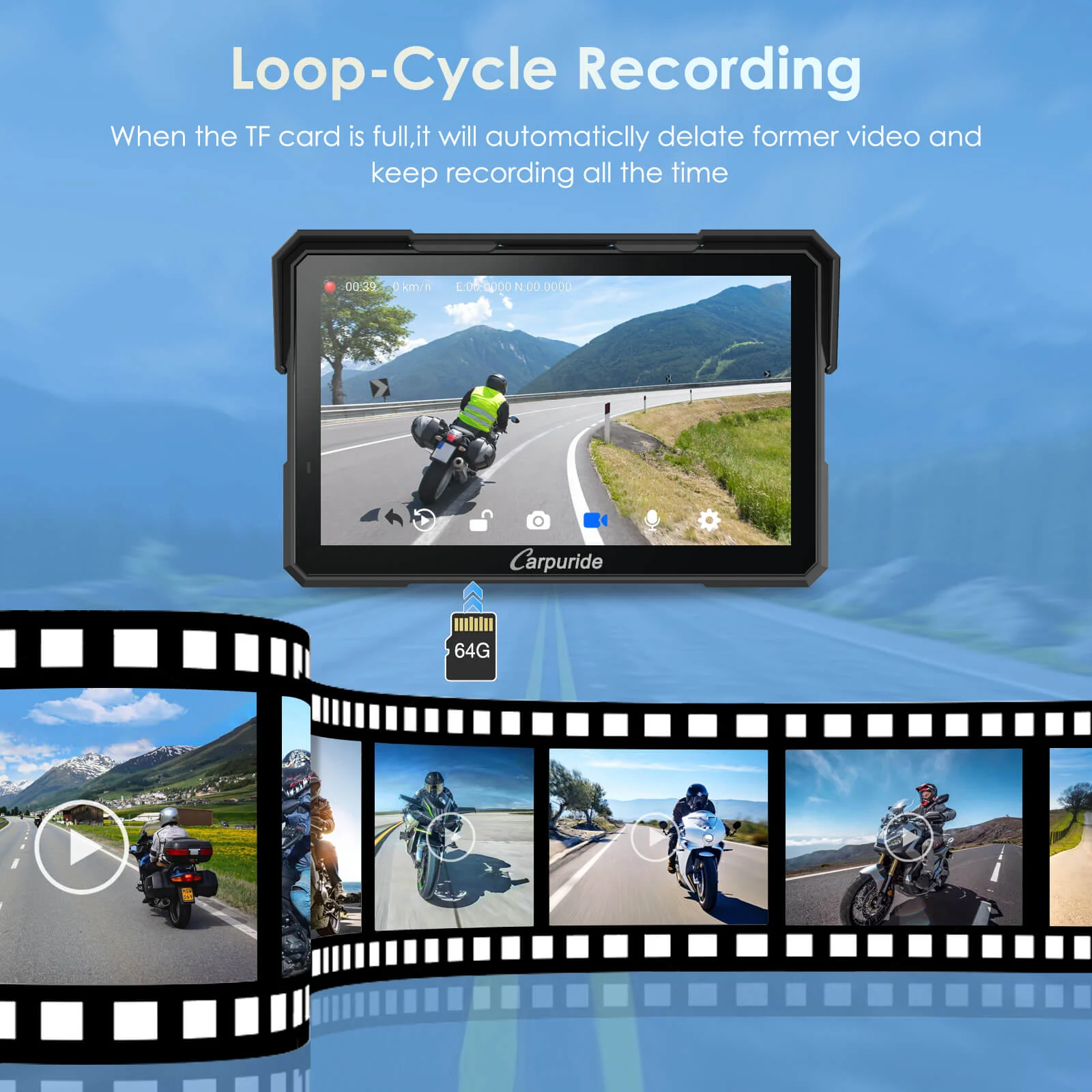 Carpuride W702 Plus Wireless Portable Motorcycle Stereo - Install Apps, Built-in GPS & Dual Cameras - Image 9