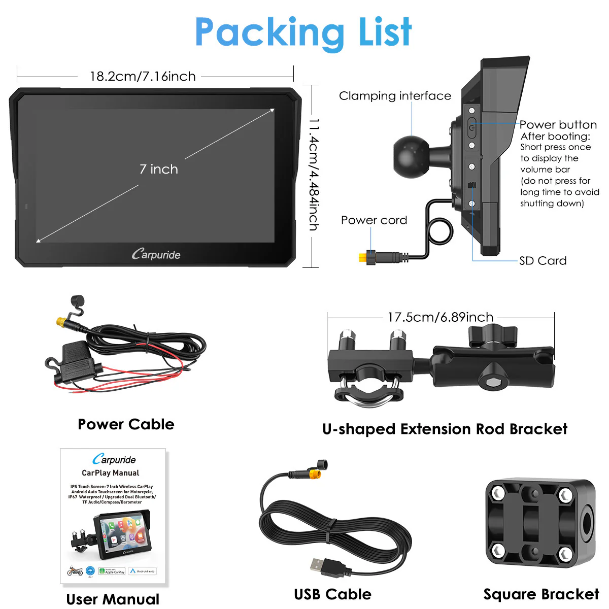 Carpuride W502 Pro / W702 Pro Wireless Motorcycle Stereo with Optional TPMS | Dual Bluetooth Intercom, Compass & Barometer - Image 12