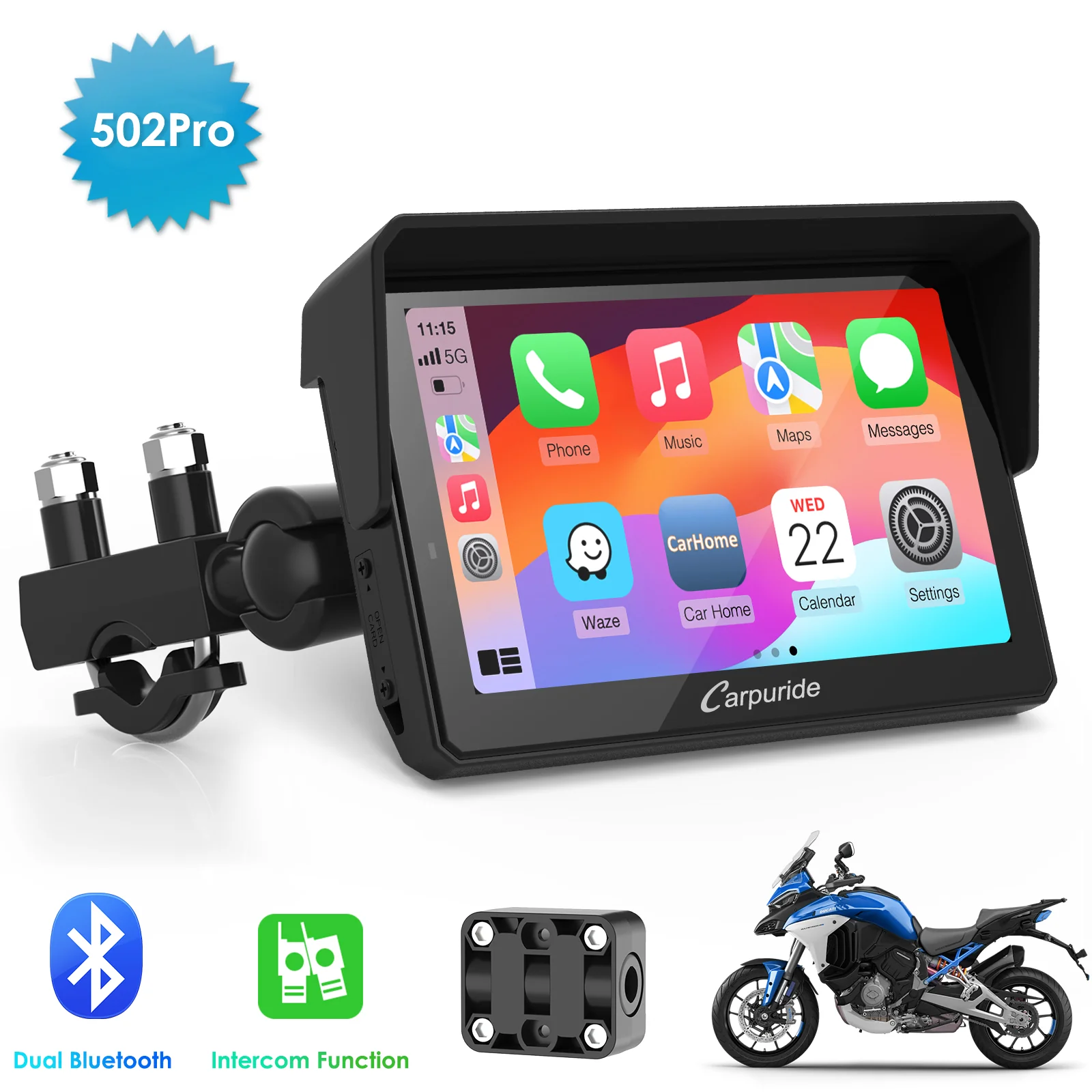Carpuride W502 Pro / W702 Pro Wireless Motorcycle Stereo with Optional TPMS | Dual Bluetooth Intercom, Compass & Barometer - Image 14
