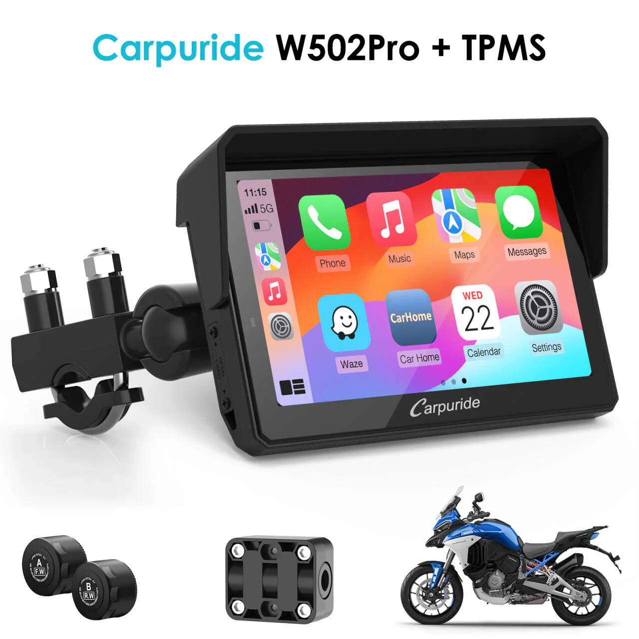 Carpuride W502 Pro / W702 Pro Wireless Motorcycle Stereo with Optional TPMS | Dual Bluetooth Intercom, Compass & Barometer - Image 15