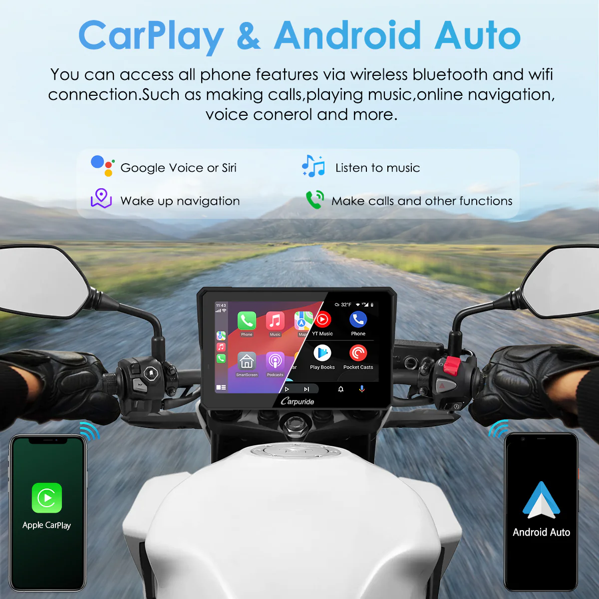 Carpuride W502 Pro / W702 Pro Wireless Motorcycle Stereo with Optional TPMS | Dual Bluetooth Intercom, Compass & Barometer - Image 3