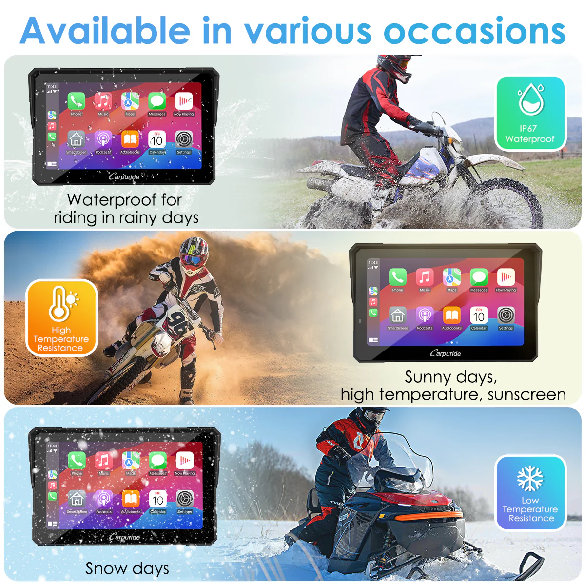 Carpuride W502 Pro / W702 Pro Wireless Motorcycle Stereo with Optional TPMS | Dual Bluetooth Intercom, Compass & Barometer - Image 9