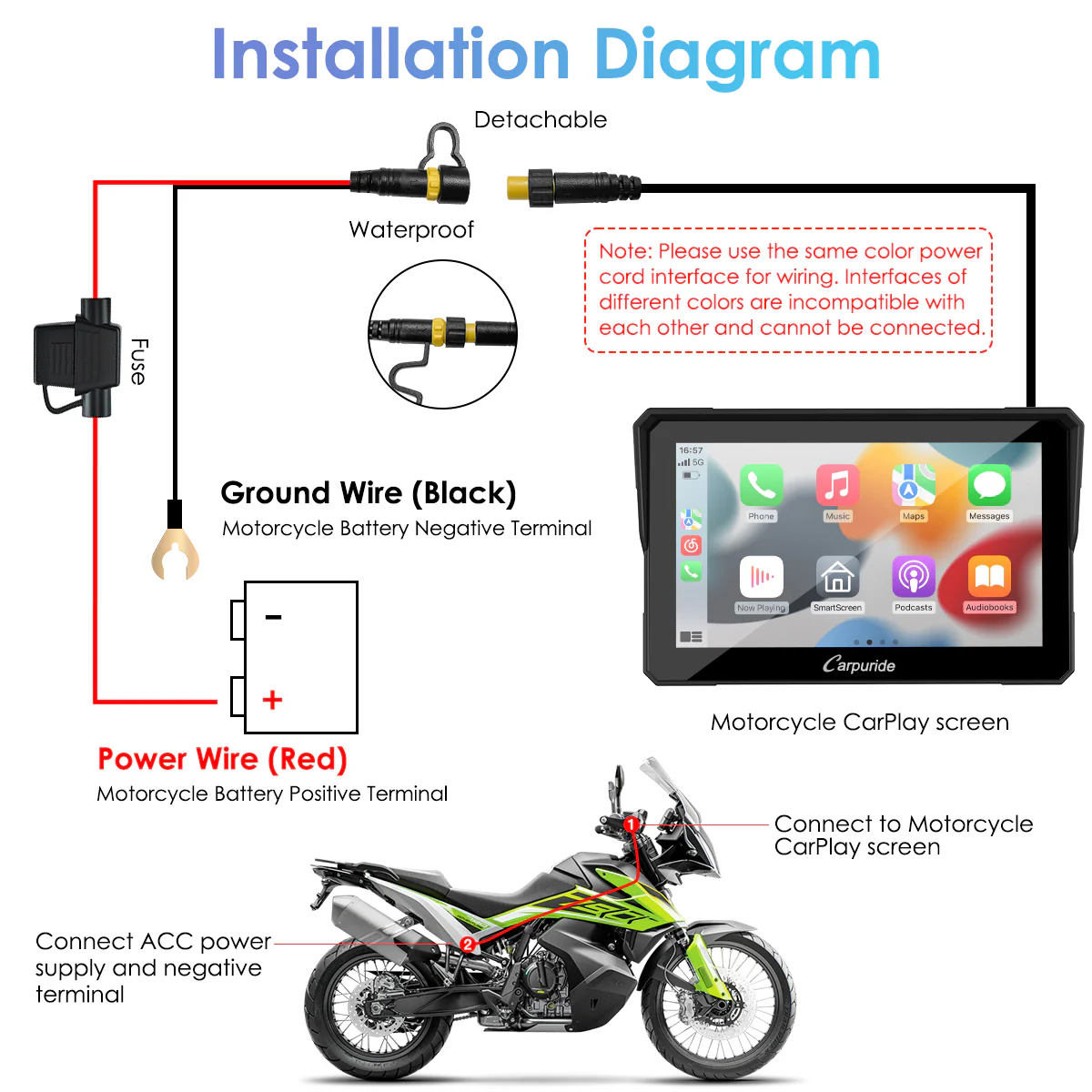 Carpuride W702/ W502 Wireless Portable Dual Bluetooth Waterproof IP67 Motorcycle Stereo - Image 10