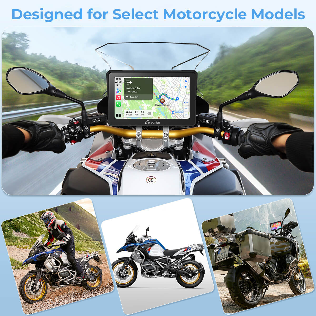 Carpuride W702B/W502B Wireless Portable Motorcycle Stereo Compatible Navigation Bracket - Image 10