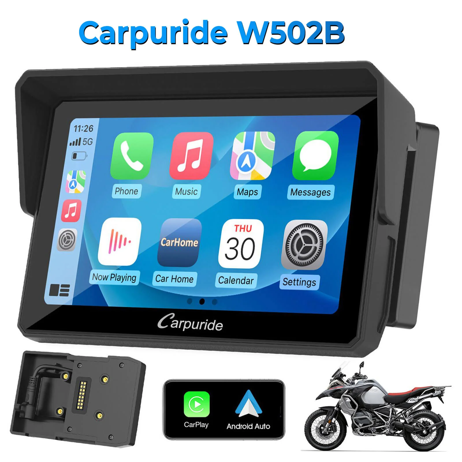 Carpuride W702B/W502B Wireless Portable Motorcycle Stereo Compatible Navigation Bracket - Image 13