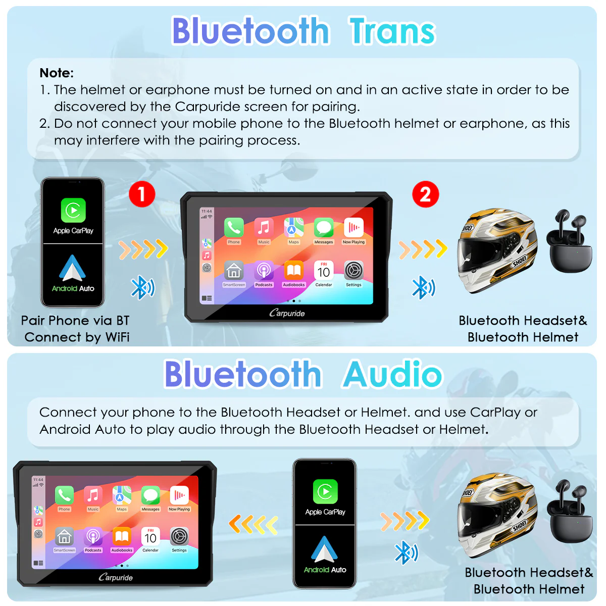 Carpuride W702B/W502B Wireless Portable Motorcycle Stereo Compatible Navigation Bracket - Image 3