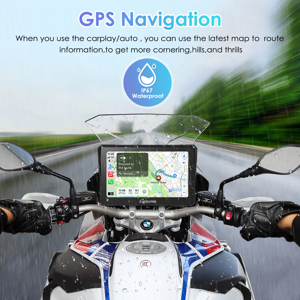 Carpuride W702B/W502B Wireless Portable Motorcycle Stereo Compatible Navigation Bracket - Image 5