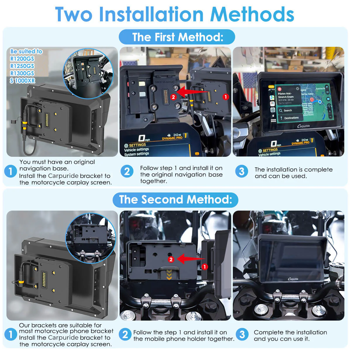 Carpuride W702B/W502B Wireless Portable Motorcycle Stereo Compatible Navigation Bracket - Image 6
