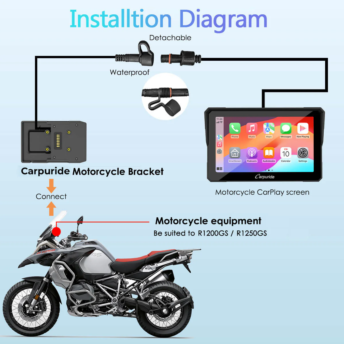 Carpuride W702B/W502B Wireless Portable Motorcycle Stereo Compatible Navigation Bracket - Image 7