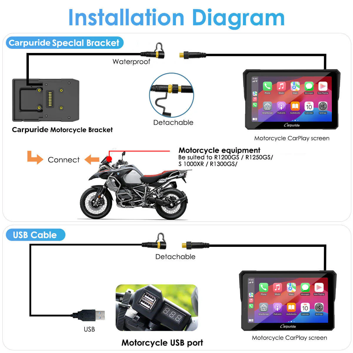 Carpuride W702B Pro/W502B Pro for BMW Motorcycles | Waterproof Stereo with Intercom, Compass & Barometer - Image 11