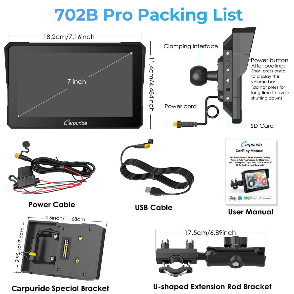 Carpuride W702B Pro/W502B Pro for BMW Motorcycles | Waterproof Stereo with Intercom, Compass & Barometer - Image 13