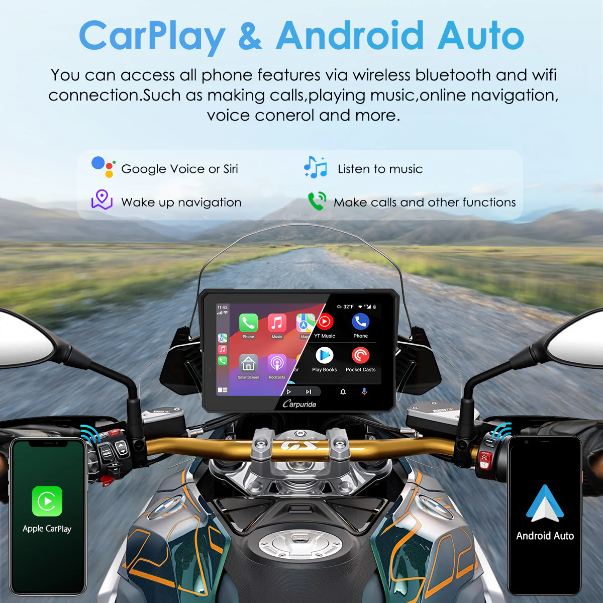 Carpuride W702B Pro/W502B Pro for BMW Motorcycles | Waterproof Stereo with Intercom, Compass & Barometer - Image 3