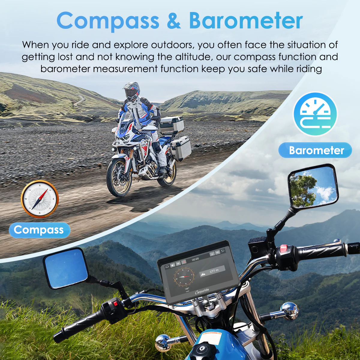 Carpuride W702B Pro/W502B Pro for BMW Motorcycles | Waterproof Stereo with Intercom, Compass & Barometer - Image 7