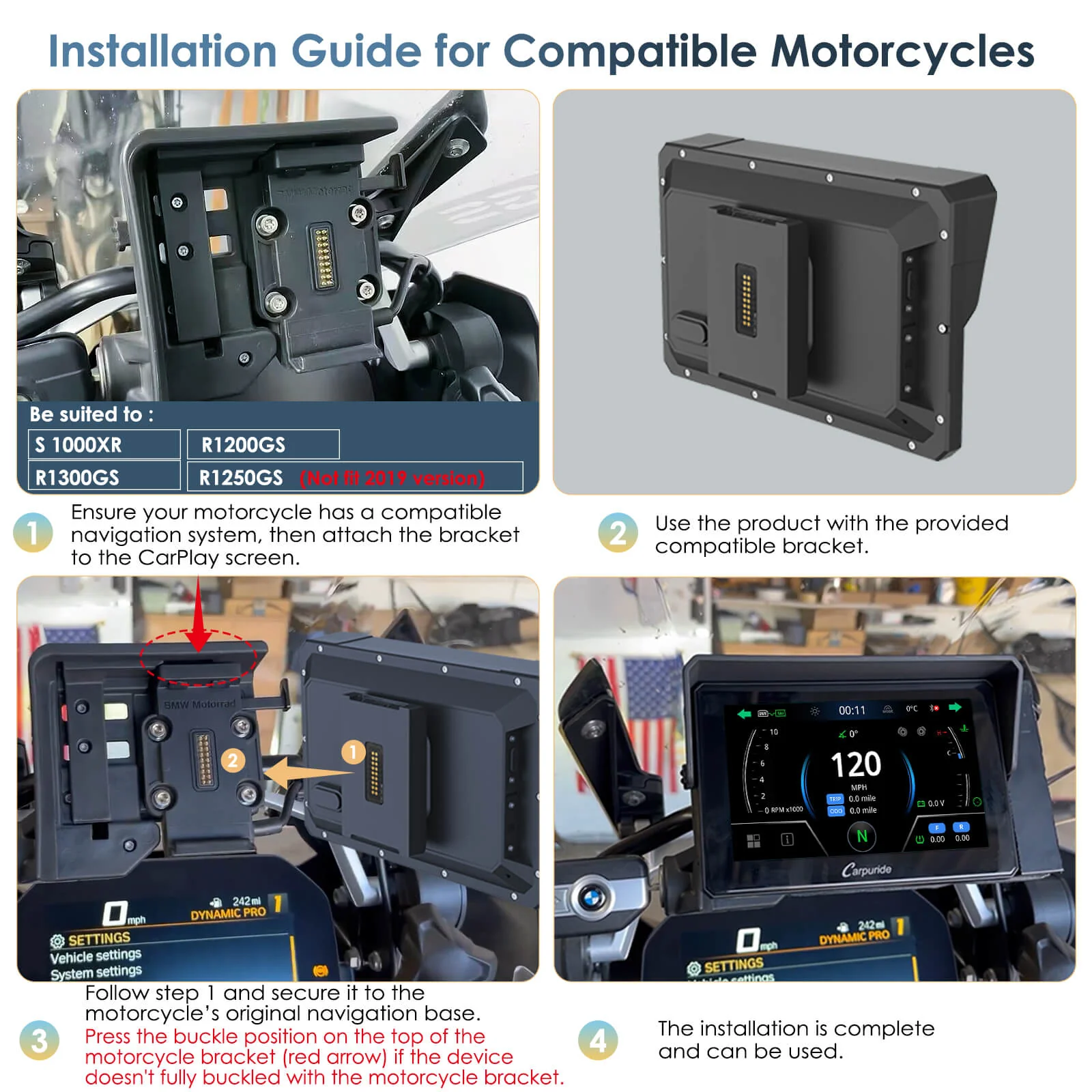 Carpuride W702BS/W502BS - BMW Motorcycle CarPlay with OEM Controller Integration - Image 7