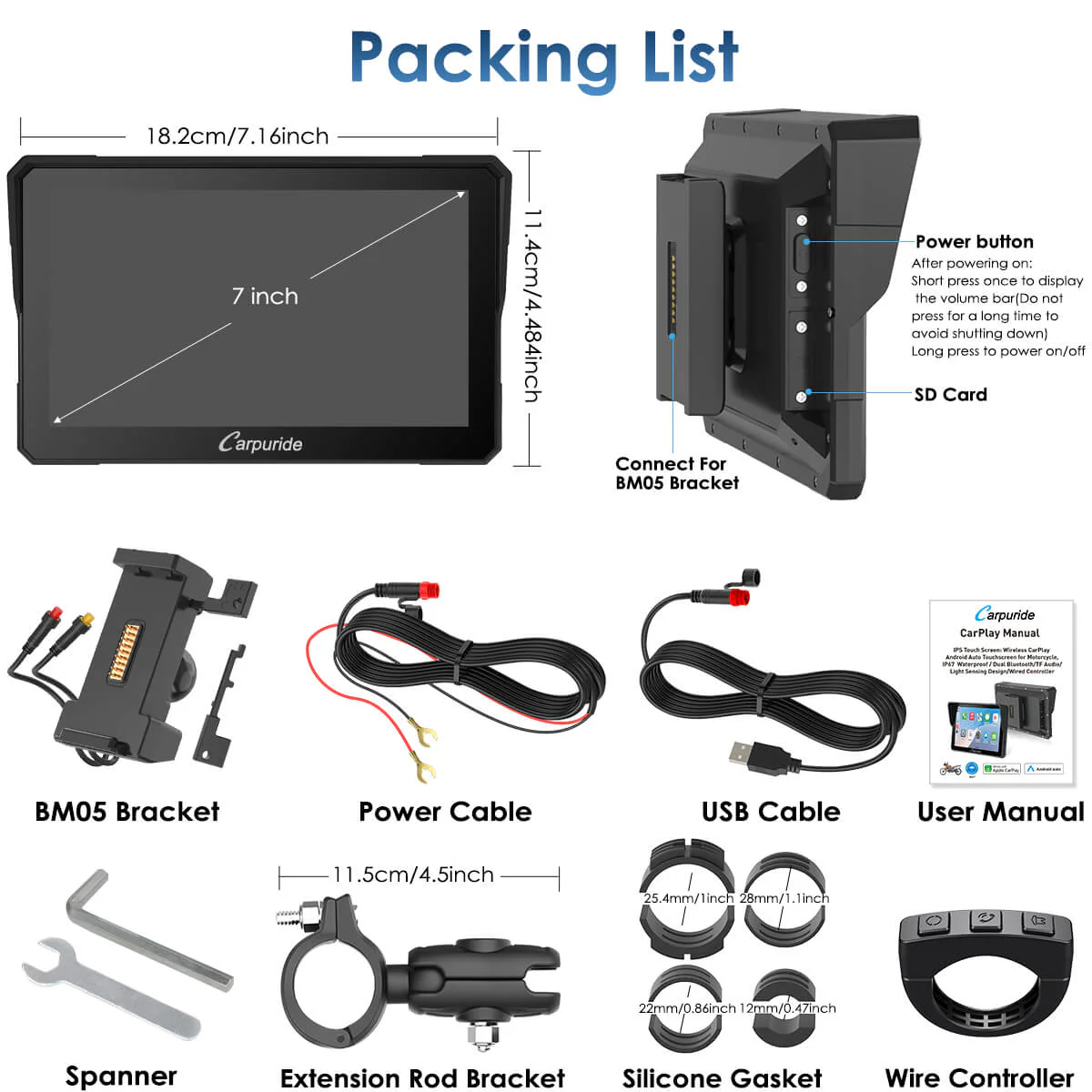 Carpuride W702S Pro/W502S Pro | Universal Motorcycle CarPlay with Optional TPMS & Plug-and-Play BM05 Bracket - Image 11