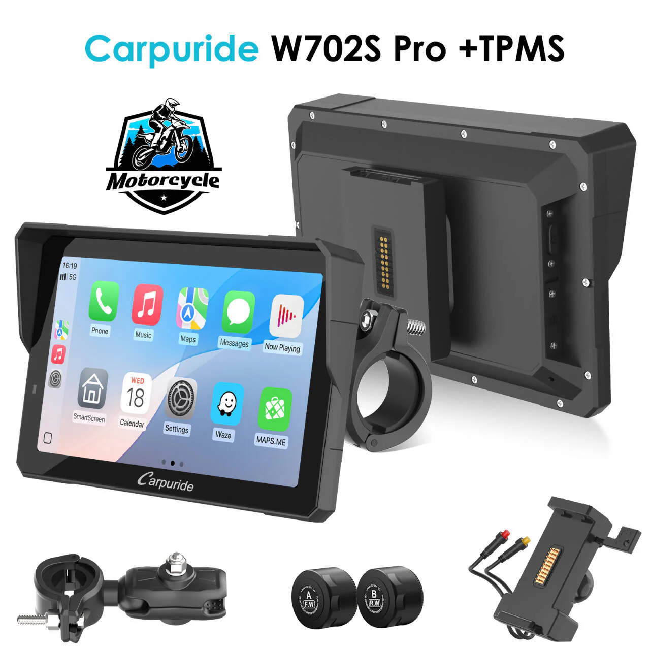 Carpuride W702S Pro/W502S Pro | Universal Motorcycle CarPlay with Optional TPMS & Plug-and-Play BM05 Bracket - Image 13
