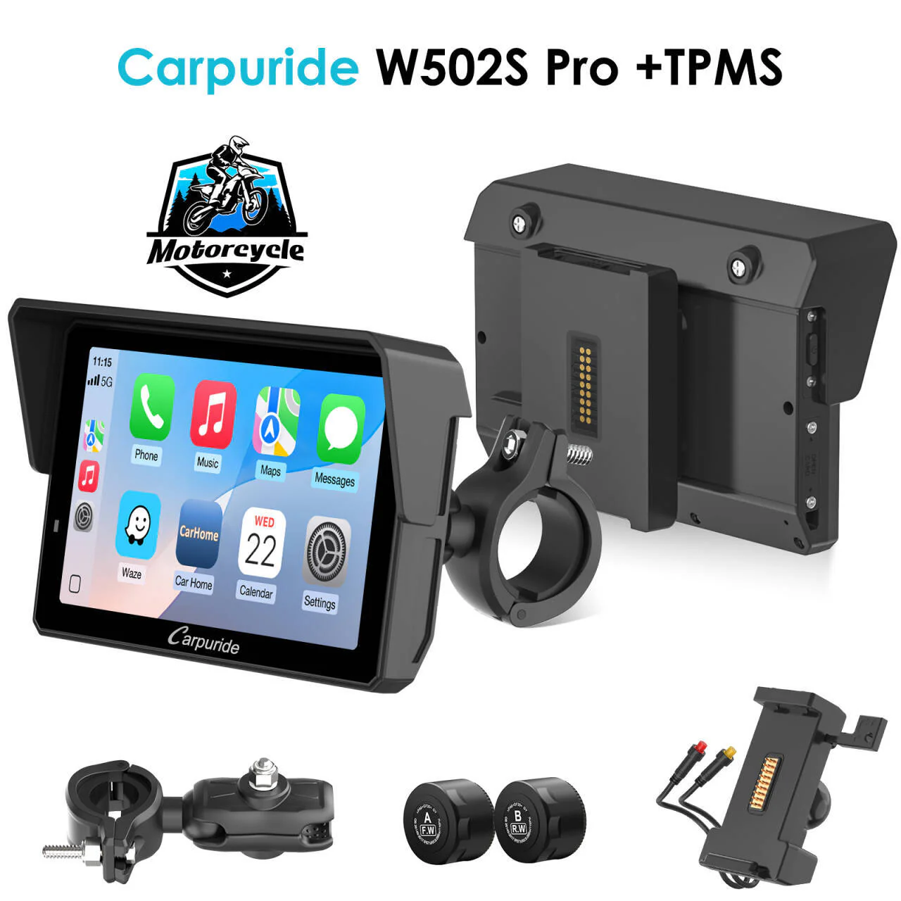 Carpuride W702S Pro/W502S Pro | Universal Motorcycle CarPlay with Optional TPMS & Plug-and-Play BM05 Bracket - Image 14