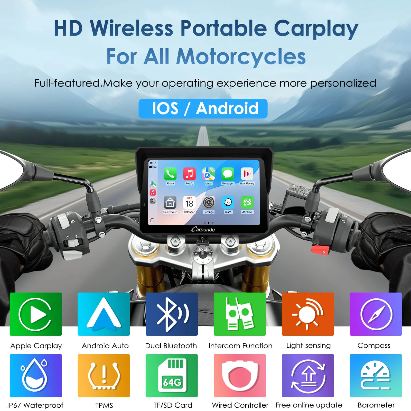 Carpuride W702S Pro/W502S Pro | Universal Motorcycle CarPlay with Optional TPMS & Plug-and-Play BM05 Bracket - Image 3