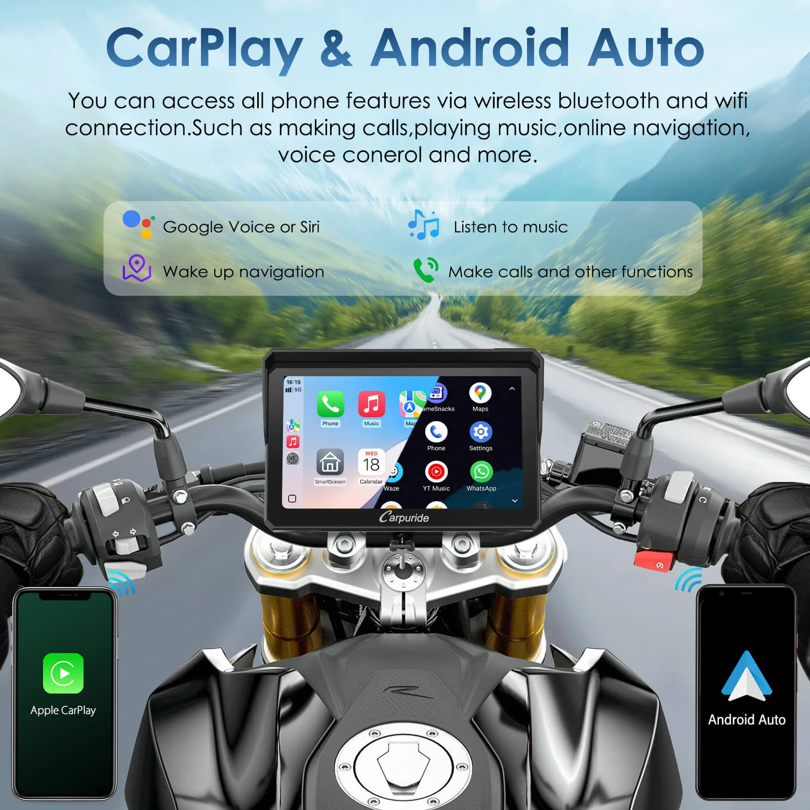 Carpuride W702S Pro/W502S Pro | Universal Motorcycle CarPlay with Optional TPMS & Plug-and-Play BM05 Bracket - Image 4