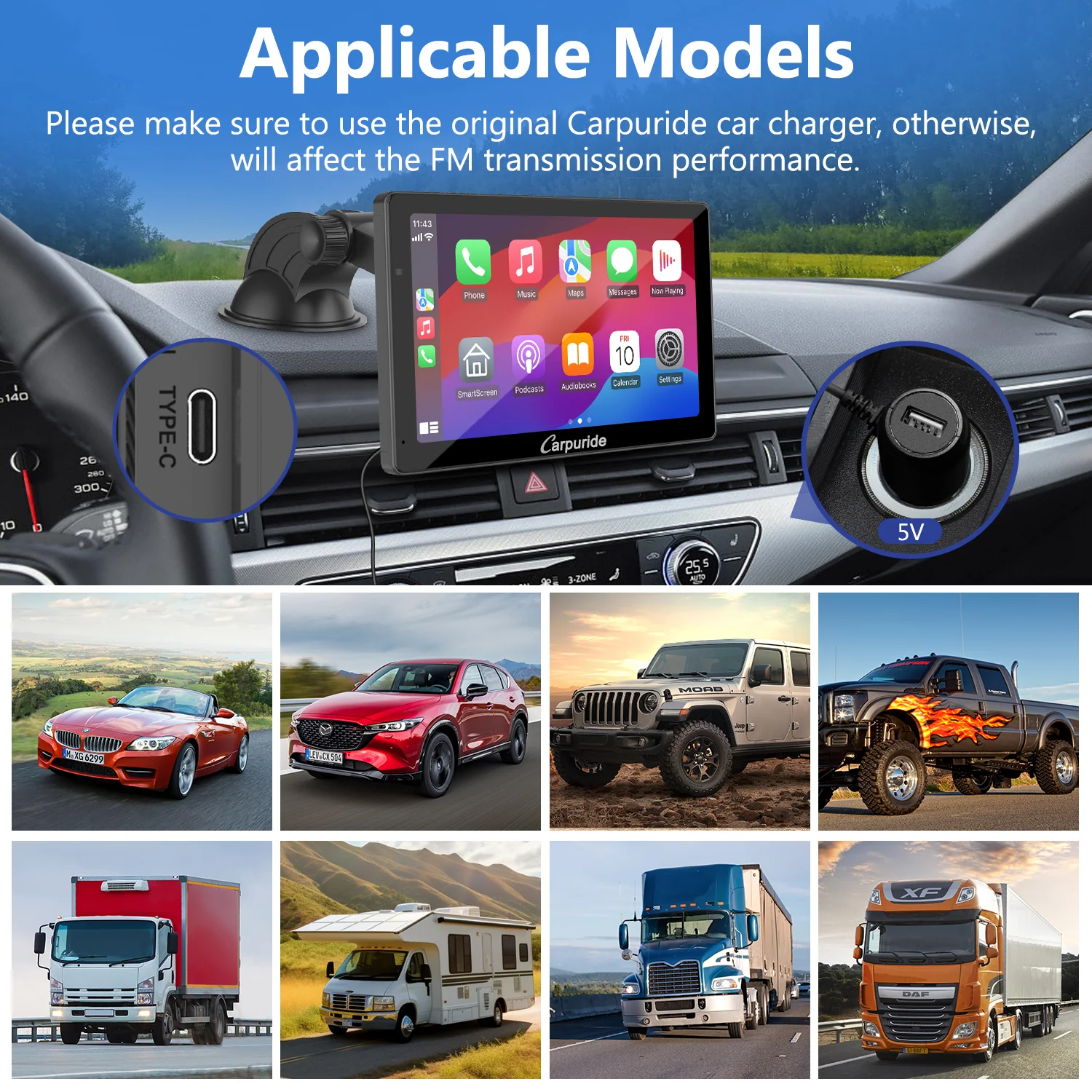 CARPURIDE W703 Portable Smart Multimedia Car Stereo with Dual Cameras and DVR Function - Image 12