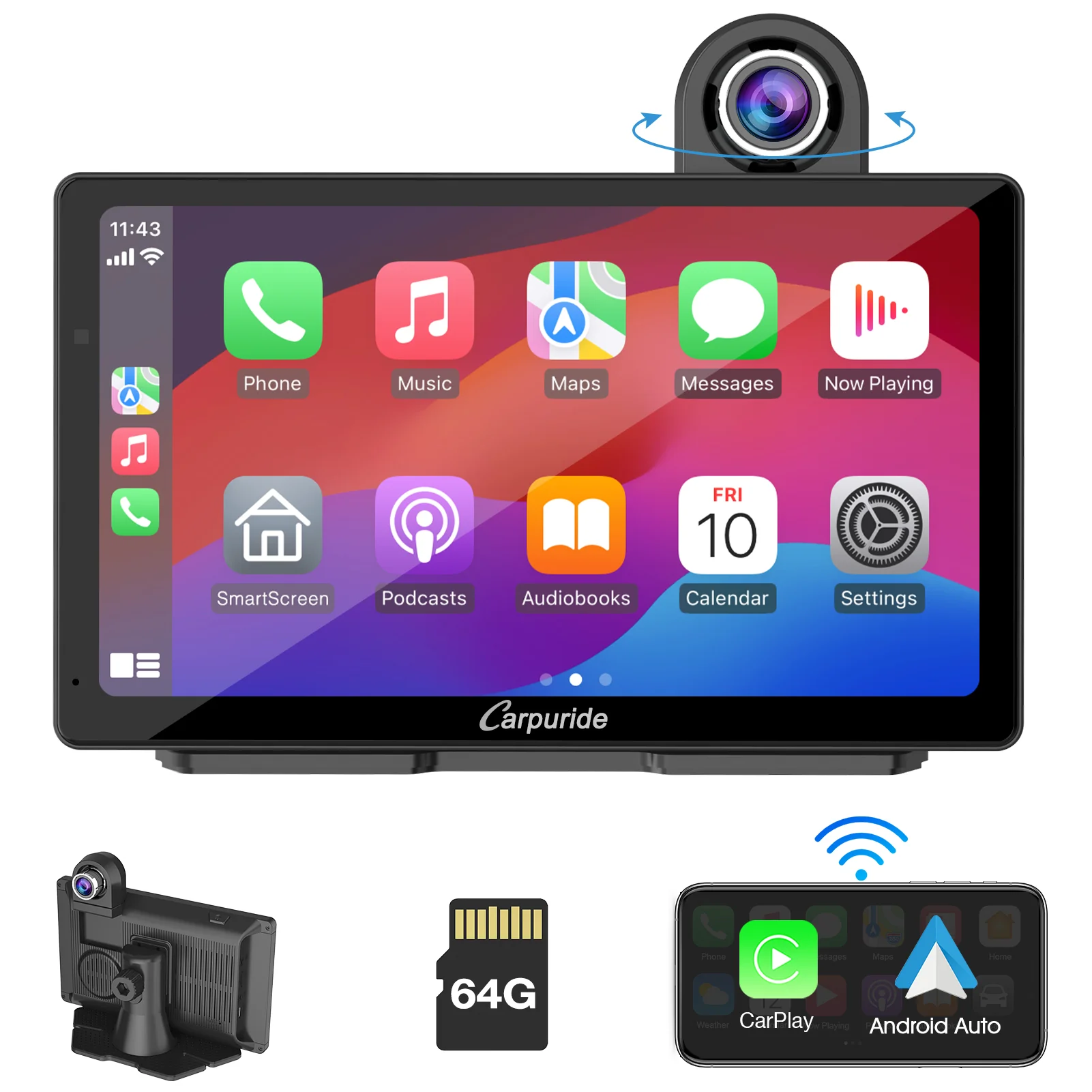 CARPURIDE W703 Portable Smart Multimedia Car Stereo with Dual Cameras and DVR Function - Image 15
