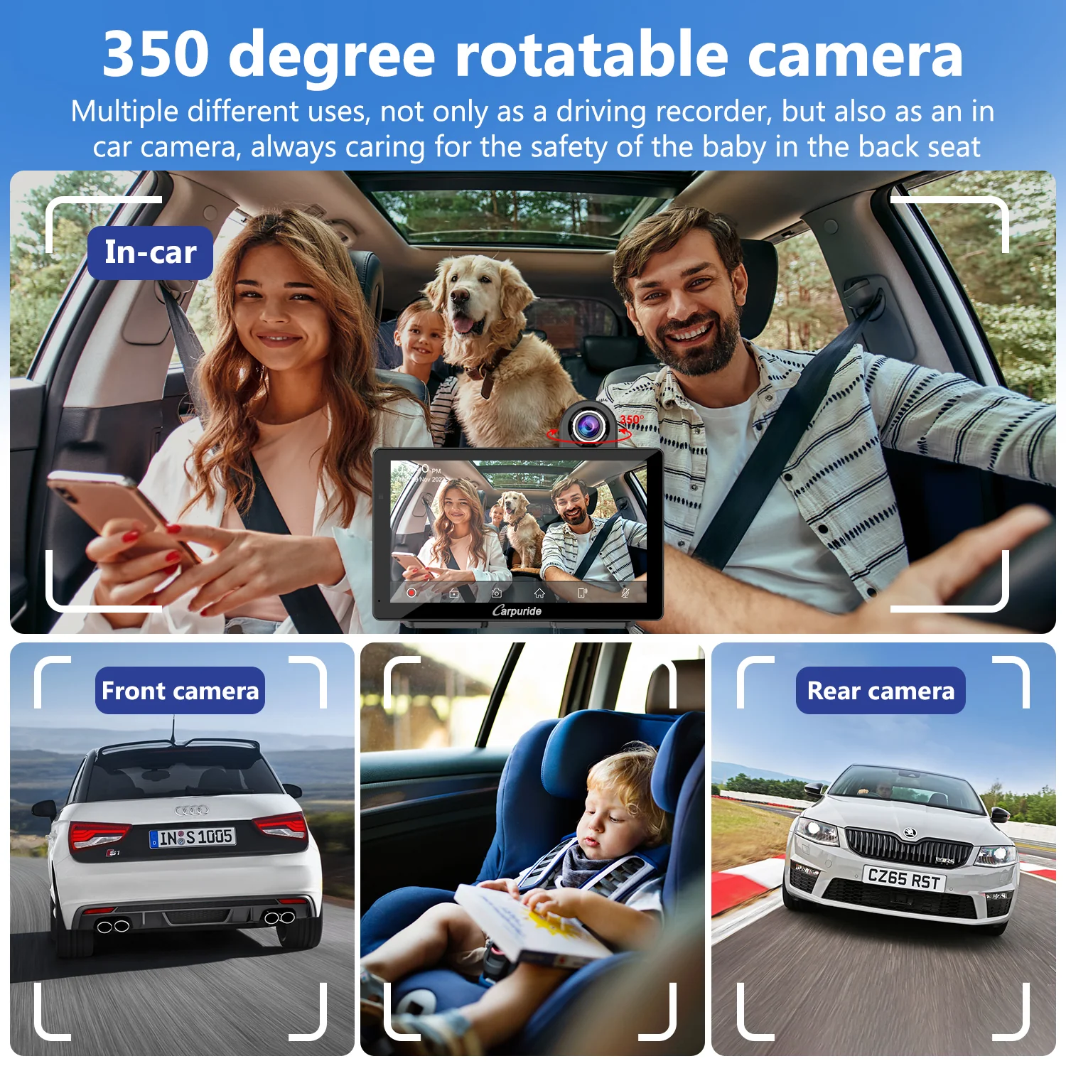 CARPURIDE W703 Portable Smart Multimedia Car Stereo with Dual Cameras and DVR Function - Image 3
